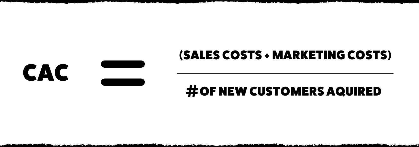 Image showing the Customer Acquisition Costs Formula where CAC equal sales costs plus marketing costs divided by the number of new customers aquired.